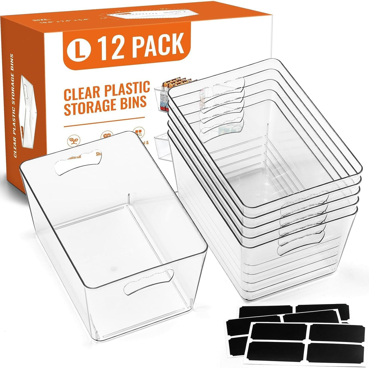12 PACK LARGE Sturdy Clear Storage Bins, Plastic Home Pantry Organizer Bins