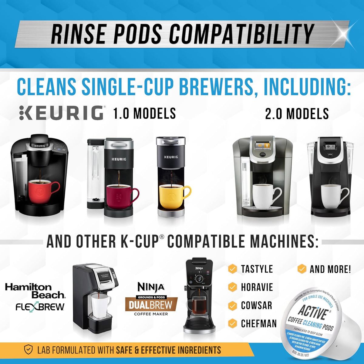 K-Cup Compatible Keurig Cleaning Pods - Quick-Rinse Cleaners for Single Serve Coffee Machine, 12 Month Coffee Maker Cleaner Kit, Brewer Clean Cups for Keurig 1.0, 2.0, Mini Machines - 12 Pack