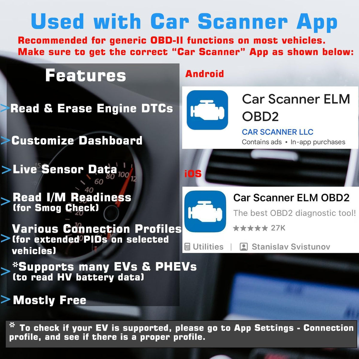 Obdcheck BLE+ Bluetooth OBD II Scanner for Ios & Android, Car Check Engine Code Reader Wireless OBD Diagnostic Scan Tool