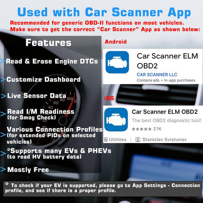 Obdcheck BLE+ Bluetooth OBD II Scanner for Ios & Android, Car Check Engine Code Reader Wireless OBD Diagnostic Scan Tool