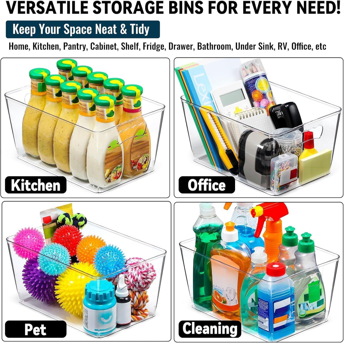 12 PACK LARGE Sturdy Clear Storage Bins, Plastic Home Pantry Organizer Bins