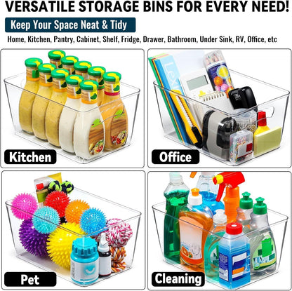 12 PACK LARGE Sturdy Clear Storage Bins, Plastic Home Pantry Organizer Bins