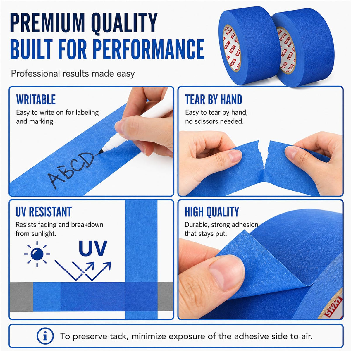 Blue Painters Tape 2 Inch X 55 Yards, 2 Rolls (110 Yards Total), Blue Masking Tape for Painting, Clean Removal Multi-Surface Paint Tape for Walls, Trim, DIY & Crafts