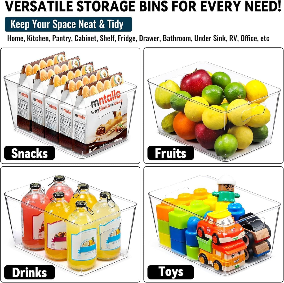 12 PACK LARGE Sturdy Clear Storage Bins, Plastic Home Pantry Organizer Bins