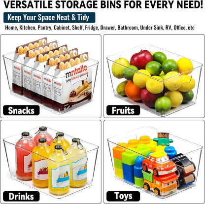 12 PACK LARGE Sturdy Clear Storage Bins, Plastic Home Pantry Organizer Bins