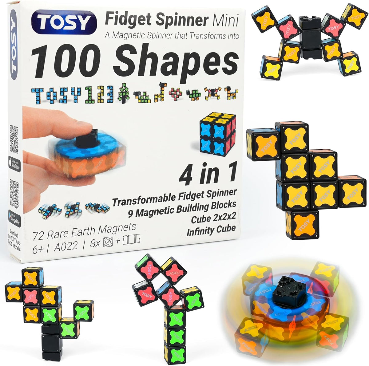 Magnet Fidget Spinner Mini - 8 Blocks, 3 in 1 Toy: Transformable Fidget Spinner, Infinity Cube, 2X2 Puzzle Cube, Easter Basket Stuffers for Kids/Adults, STEM Sensory Stress Relief Toy