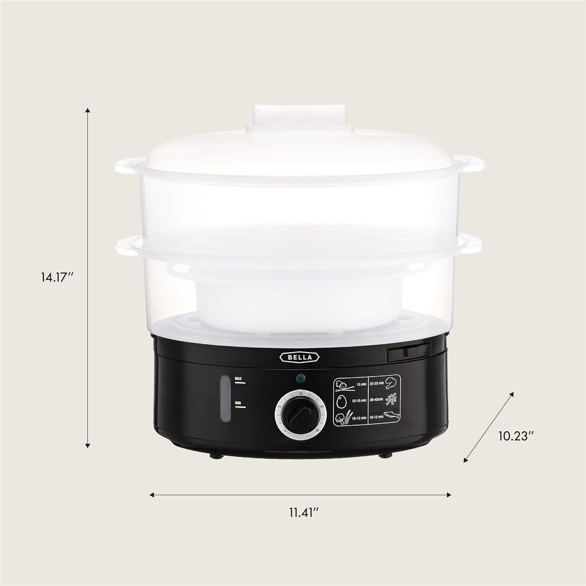 Two Tier Food Steamer with Stackable Baskets, Black