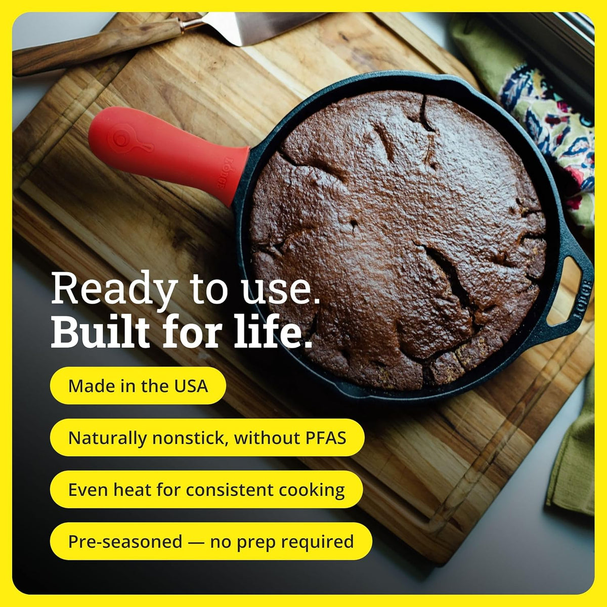 Pre-Seasoned Cast Iron Skillet with Silicone Handle Holder, 12 Inches