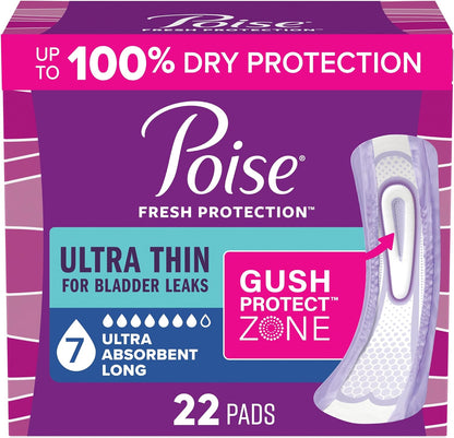 Ultra Thin Incontinence Pads for Women, 7 Drop, Long, 22 Ct
