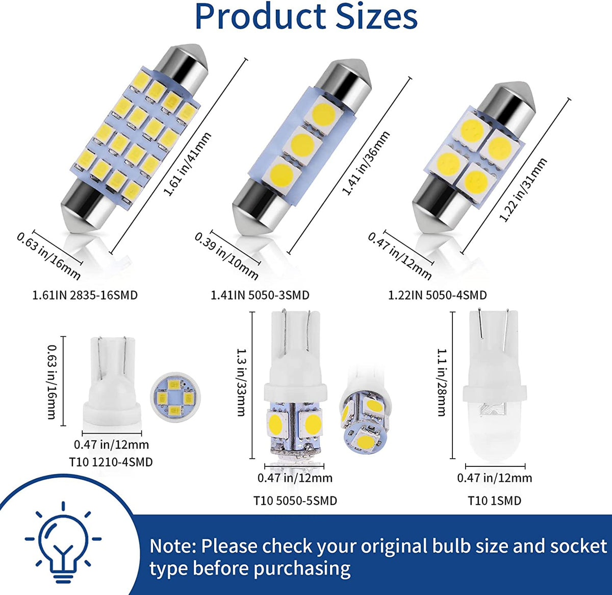 42 Pieces Interior Car Lights, Super Bright White Dome Map Tail Cab Lights Bulb Kit Set , DE3175 T10 31Mm 41Mm 194 LED Bulb for Your Trucks Width Lamp(White)