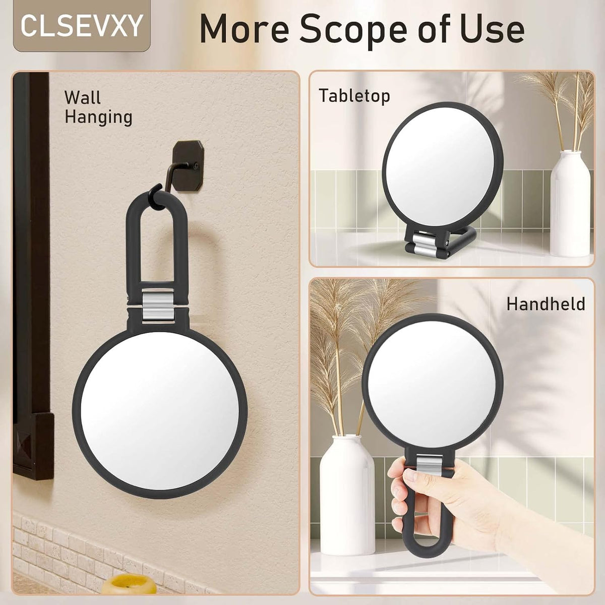 Magnifying Handheld Mirror Double Sided, 1X 20X Magnification Hand Mirrors, Travel Folding Hand Held Mirror, 360°Rotation Pedestal Makeup Vanity Mirror