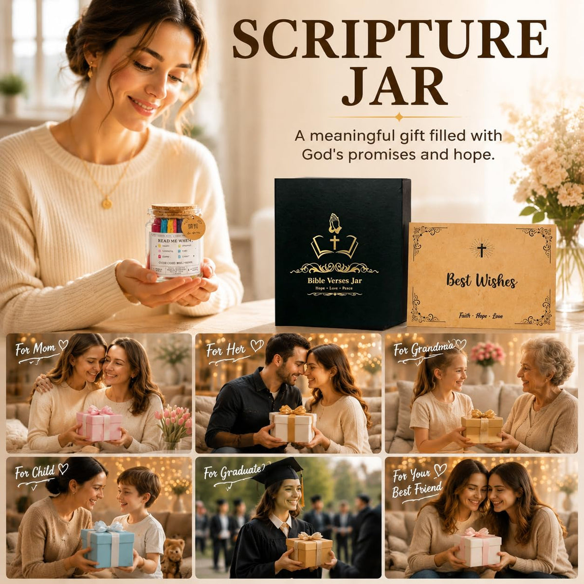 Bible Verse Jar(Kjv) - Christian Gifts for Women, Men, Mom, Dad, Friend, Birthday Gifts for Women, Easter Basket Suffers, Christmas & Mothers Day Gift, Graduation Gift- Prayer Jar Daily Encouragement