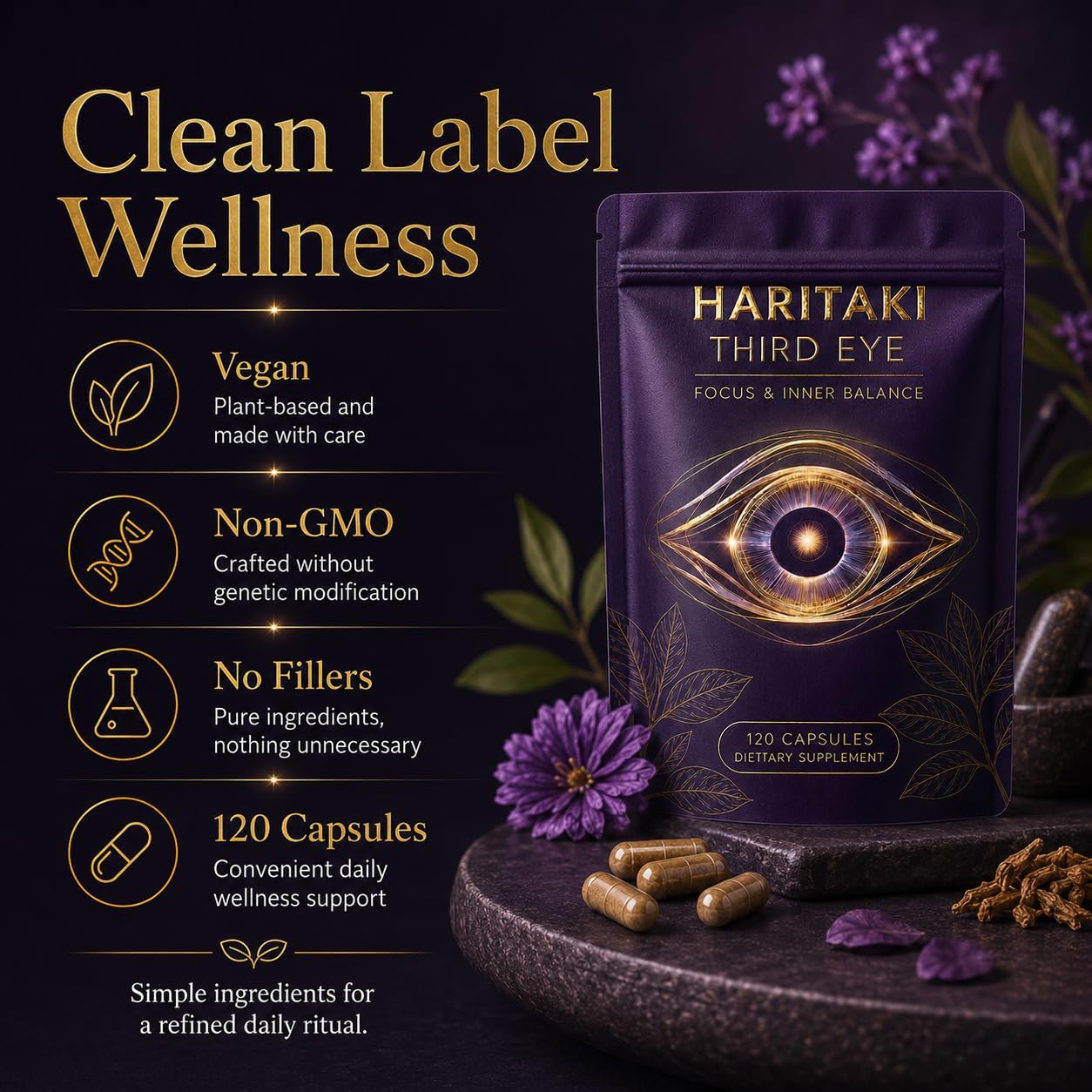 Haritaki Third Eye Capsules Organic, Ayurvedic Herbal Supplement with Terminalia Chebula Fruit Extract, Digestive Balance, Natural Cleansing & Daily Clarity Support, Vegan, Non-Gmo, 120 Capsules