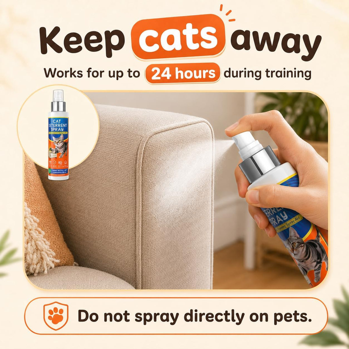 Cat Deterrent Spray for Furniture Protection, anti Scratch and Urine Marking, Plant-Based Safe Formula for Indoor & Outdoor 150ML 3