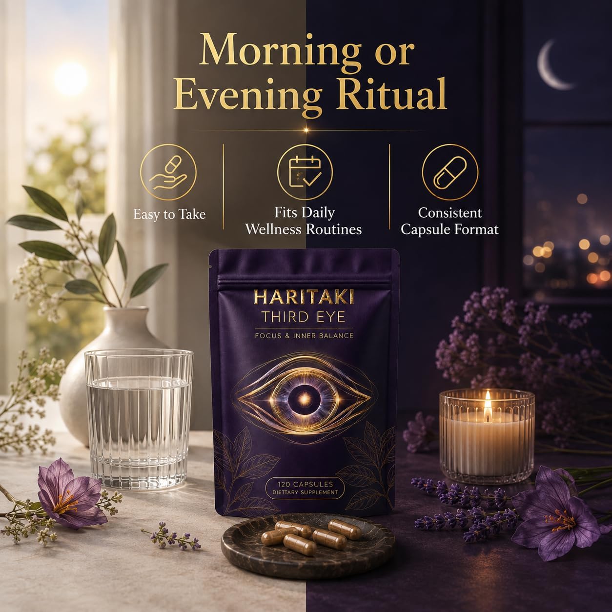 Haritaki Third Eye Capsules Organic, Ayurvedic Herbal Supplement with Terminalia Chebula Fruit Extract, Digestive Balance, Natural Cleansing & Daily Clarity Support, Vegan, Non-Gmo, 120 Capsules