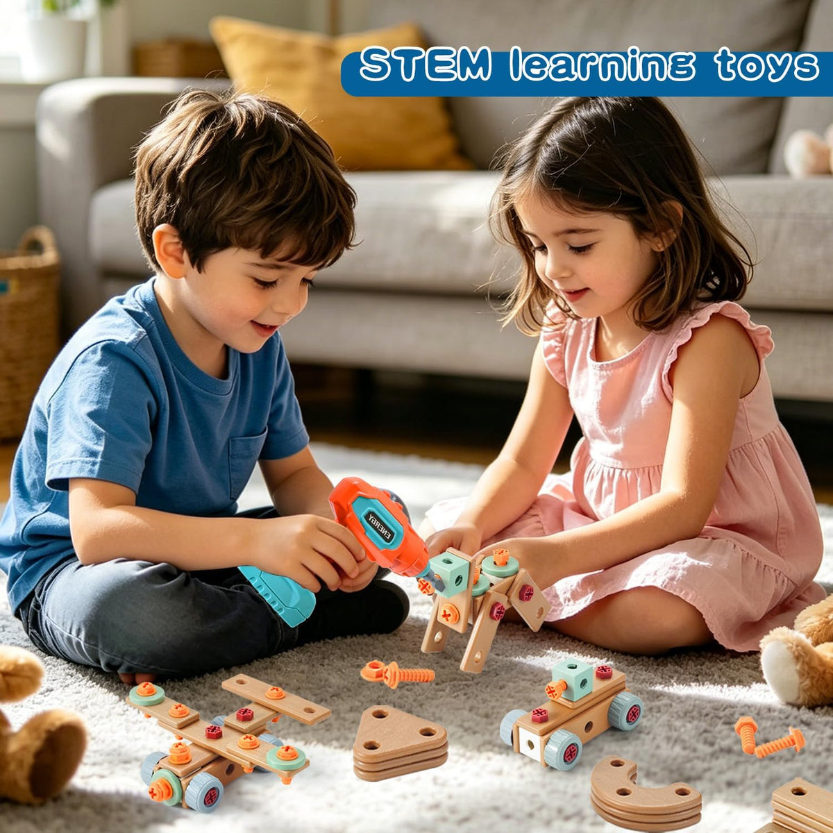 Kids Tool Set with Drill, 148 PCS STEM Building Tools with Storage Box Plastic Todder Tool Set for Boys and Girls Age 3 4 5 6 7 8 Years