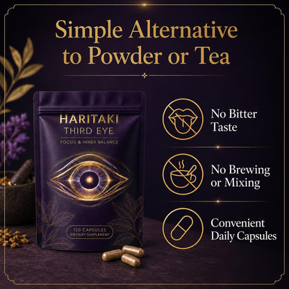 Haritaki Third Eye Capsules Organic, Ayurvedic Herbal Supplement with Terminalia Chebula Fruit Extract, Digestive Balance, Natural Cleansing & Daily Clarity Support, Vegan, Non-Gmo, 120 Capsules
