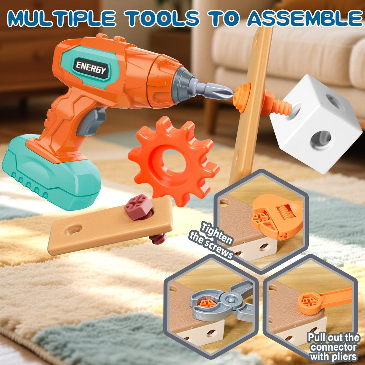 Kids Tool Set with Drill, 148 PCS STEM Building Tools with Storage Box Plastic Todder Tool Set for Boys and Girls Age 3 4 5 6 7 8 Years