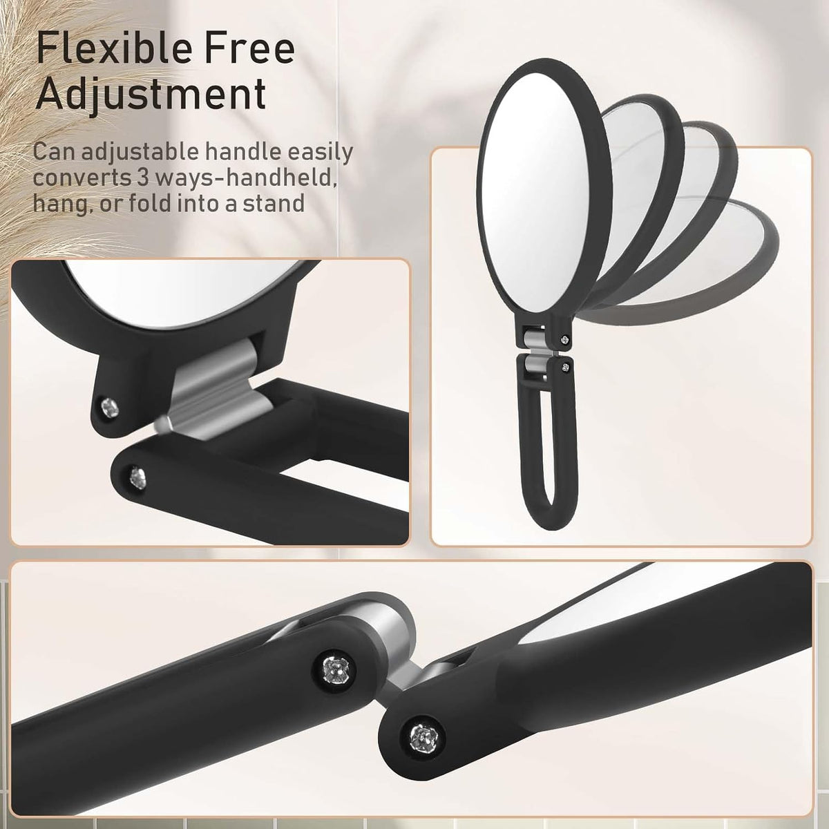 Magnifying Handheld Mirror Double Sided, 1X 20X Magnification Hand Mirrors, Travel Folding Hand Held Mirror, 360°Rotation Pedestal Makeup Vanity Mirror