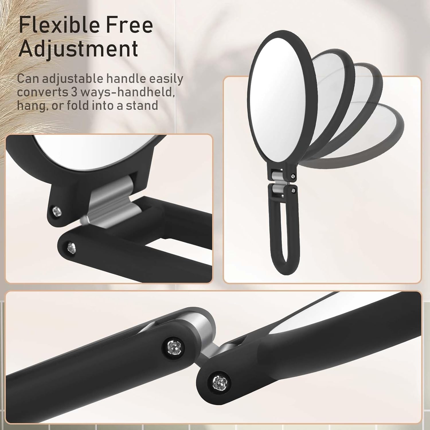 Magnifying Handheld Mirror Double Sided, 1X 20X Magnification Hand Mirrors, Travel Folding Hand Held Mirror, 360°Rotation Pedestal Makeup Vanity Mirror
