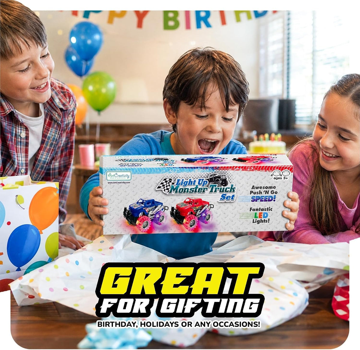 Light up Monster Truck Toys for Toddler Boys, Toy Cars Gift