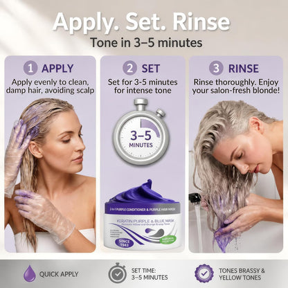 Keratin Purple Hair Mask - Blue Hair Mask Deep Conditioner Treatment - Blonde Toner to Neutralize Brassiness in Brassy Blonde, Silver, White, Gray & Brown Locks