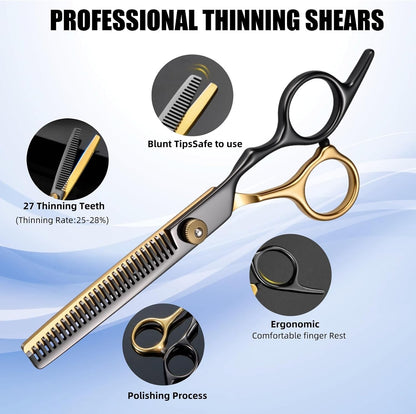 12 PCS Hair Cutting Scissors Kit, 6.5 Inch VG10 Shears for Home & Salon