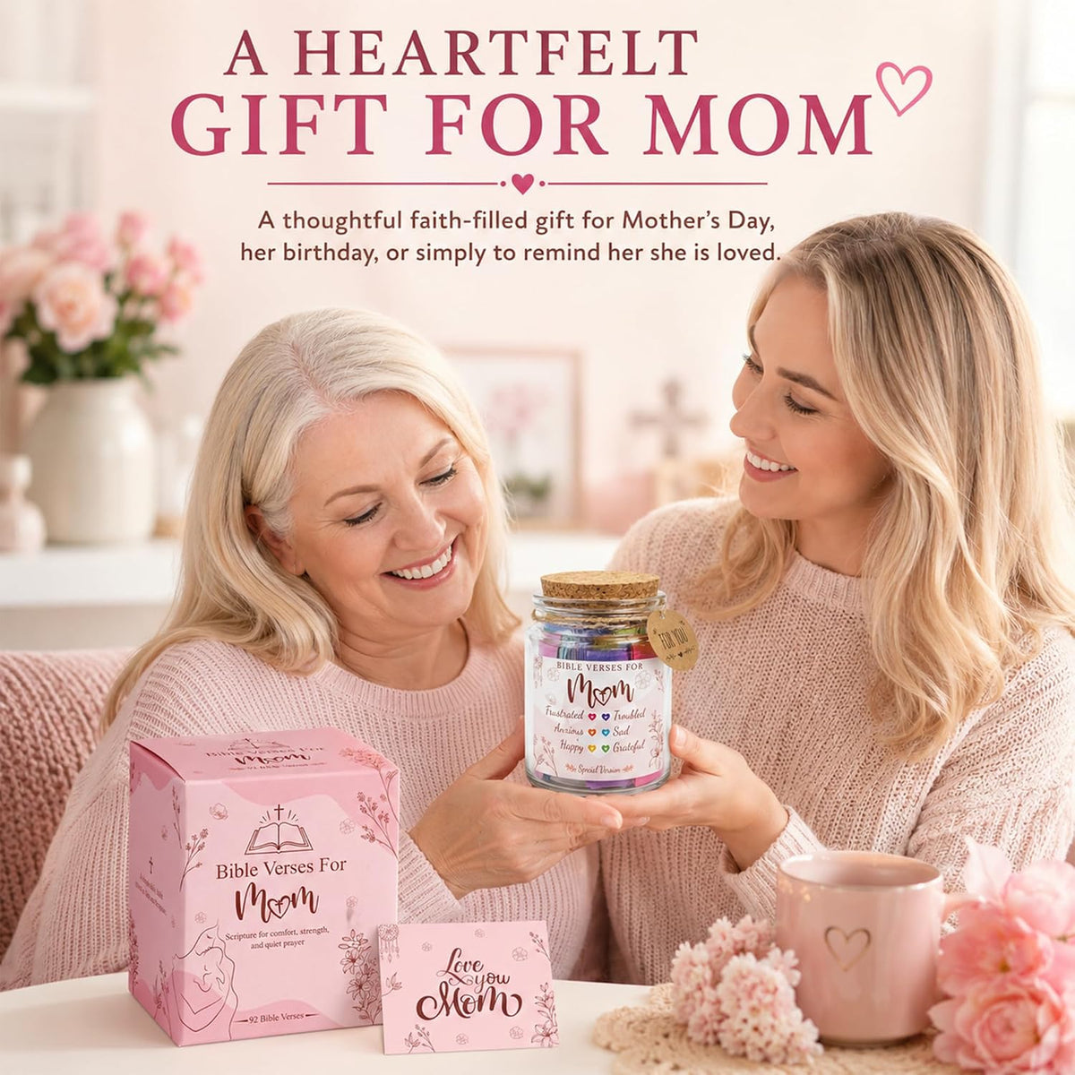 Bible Verse Jar for Mom – 92 Color-Coded Bible Verse, Birthday Gifts for Mom, Christian Gifts for Mom