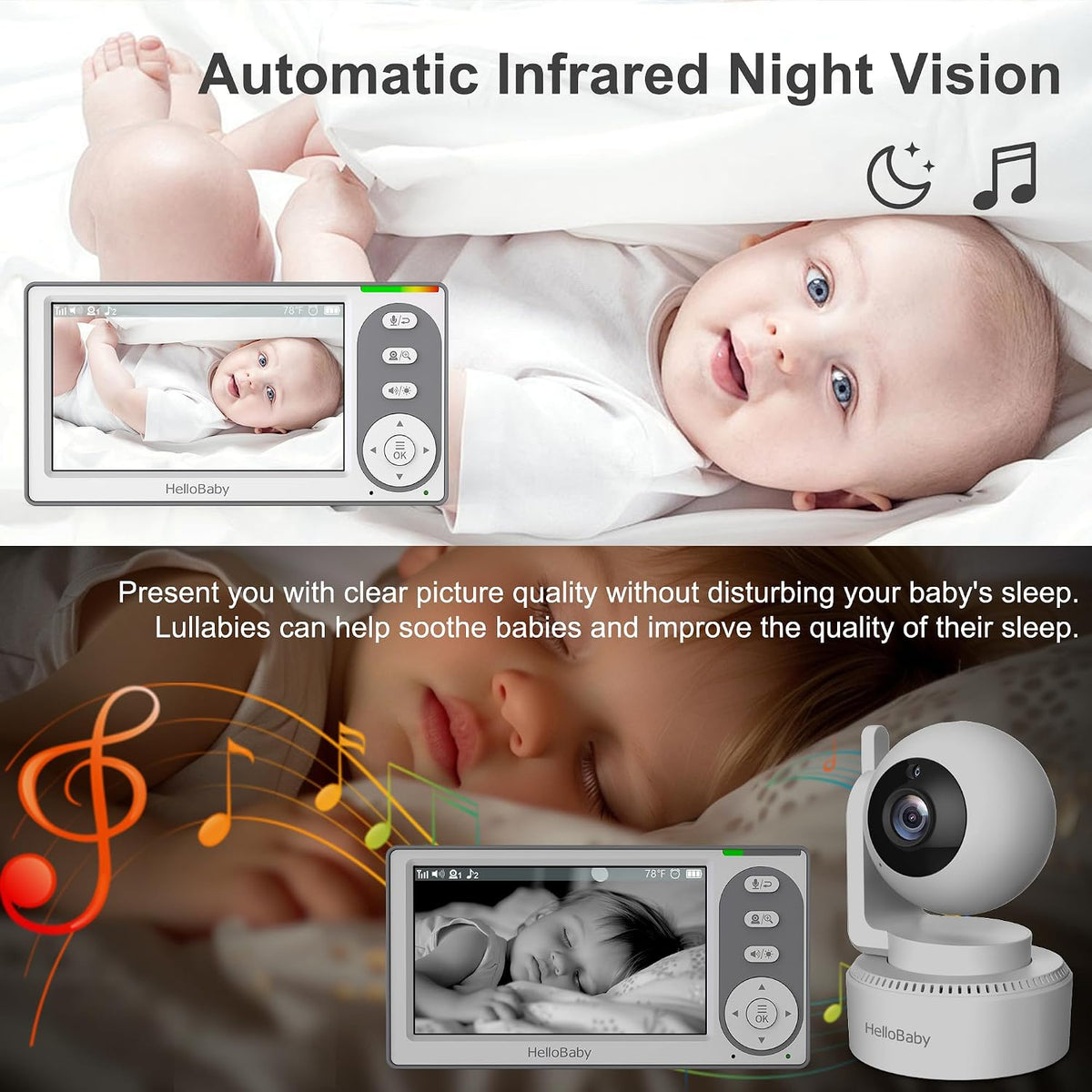 4.3'' Video Baby Monitor No Wifi, 30 Hours Battery