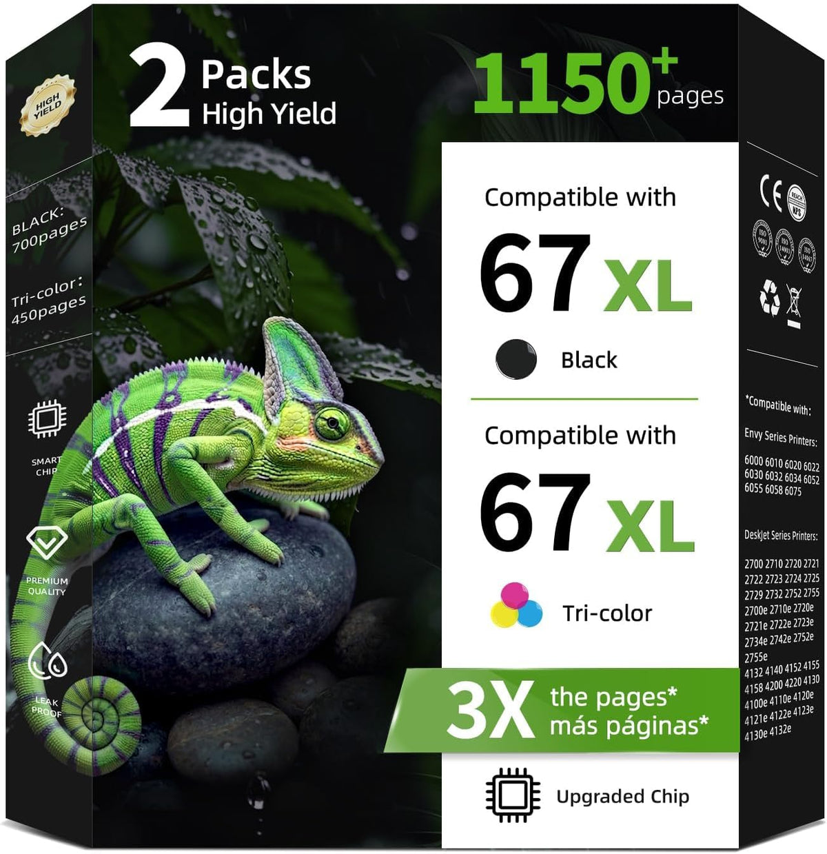 67XL Ink Cartridge Compatible for HP Ink 67 XL HP67 HP67XL Black Color 2PK