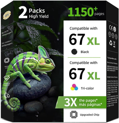 67XL Ink Cartridge Compatible for HP Ink 67 XL HP67 HP67XL Black Color 2PK