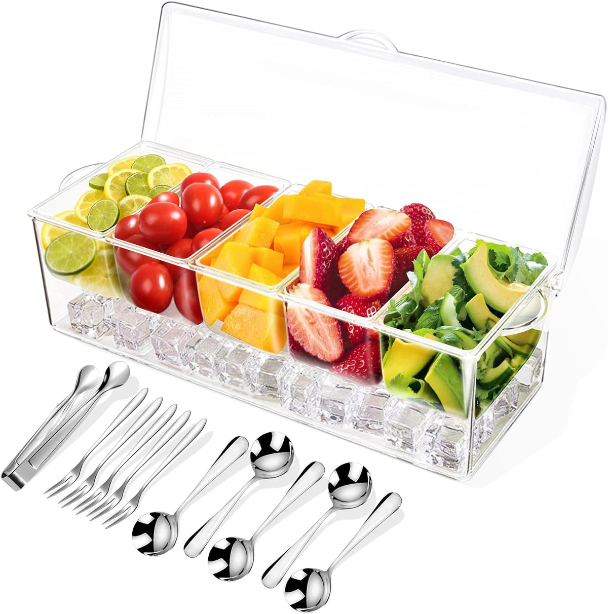 Condiment Tray with Stainless Steel Tableware, Chilled Condiment Server