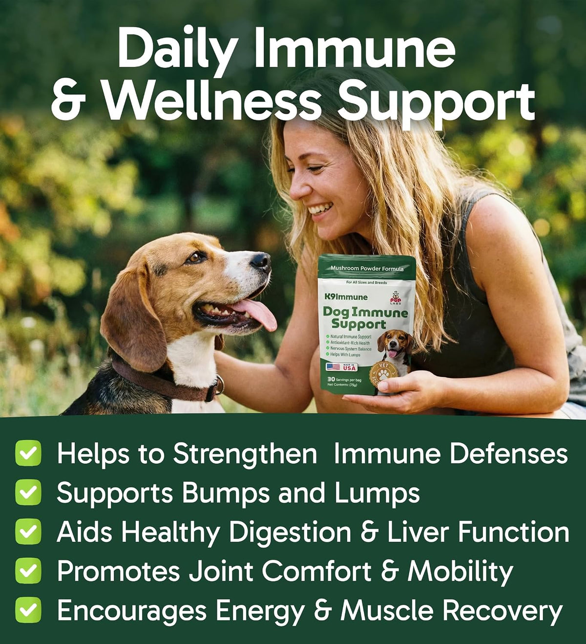 K9 Immune, All-Natural Mushroom Powder for Dogs for Immunity, Digestion, Joints, & Energy, Antioxidant-Rich & Usa-Made, Dog Immune Support with Turkey Tail Mushroom for Dogs, 30 Servings