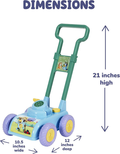 BLUEY Bubble Lawn Mower for Toddlers, Bubble Blowing Machine with Sound for Indoor and Outdoor Gardening Toy, Plays Bluey Music, Birthday, Party Favor for Preschool Girls and Boys