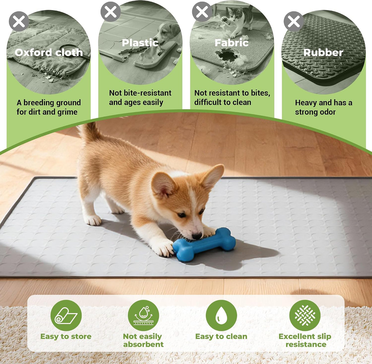 Extra Large 34X22 Inch Machine Washable Silicone Pet Food Mat - Waterproof Dog & Cat Bowl Mat with Raised Edge, Non-Slip Floor Protector for Large Dogs, Multi-Pet Homes (Grey)