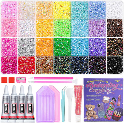 3Mm Jelly Rhinestones for Bedazzling, 40000Pcs Bedazzling Kit with Rhinestones 28 Colors Diamond Nail Gems Bedazzler Kit with Glue Tweezers and Tools
