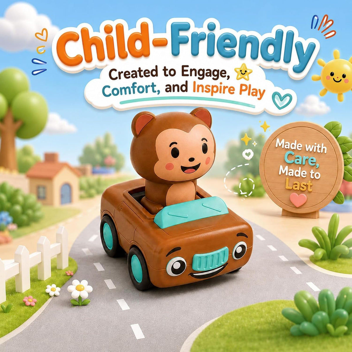 Press to Go Car Toys, Montessori Toys for 1 Year Old Boy Gifts