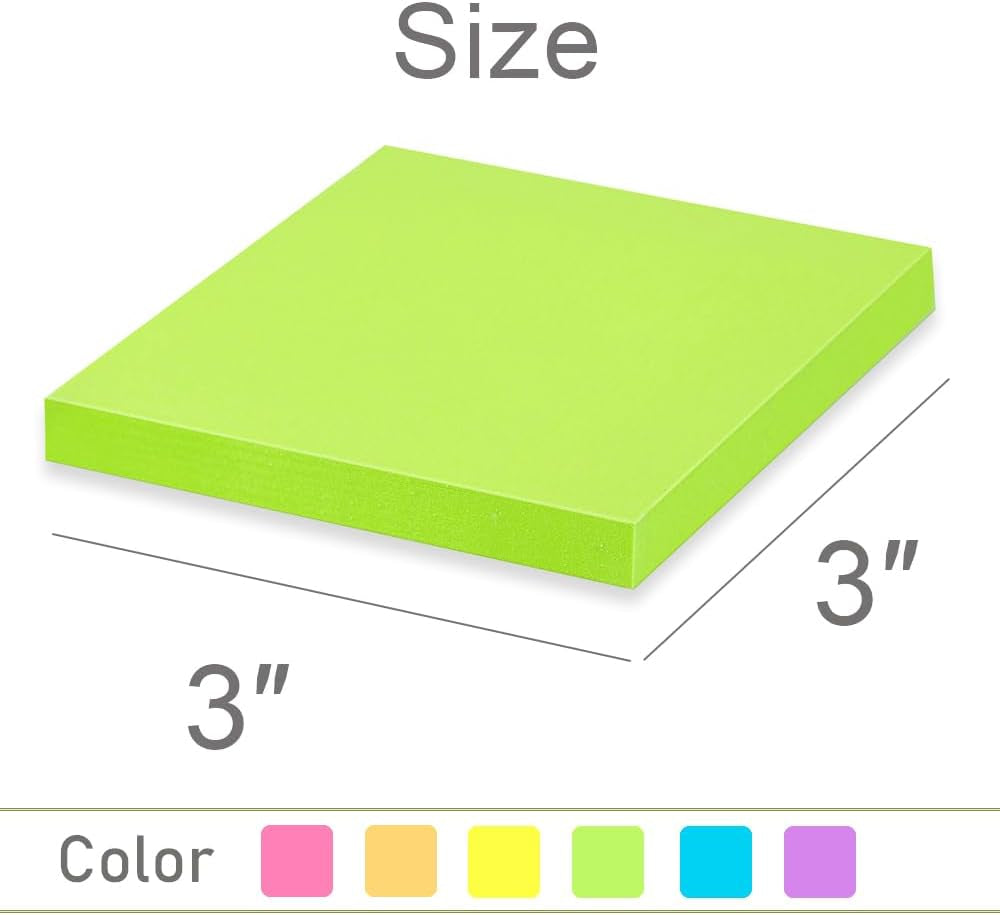 (24 Pack) Sticky Notes 3X3 in Post Bright Stickies Colorful Memo Pads