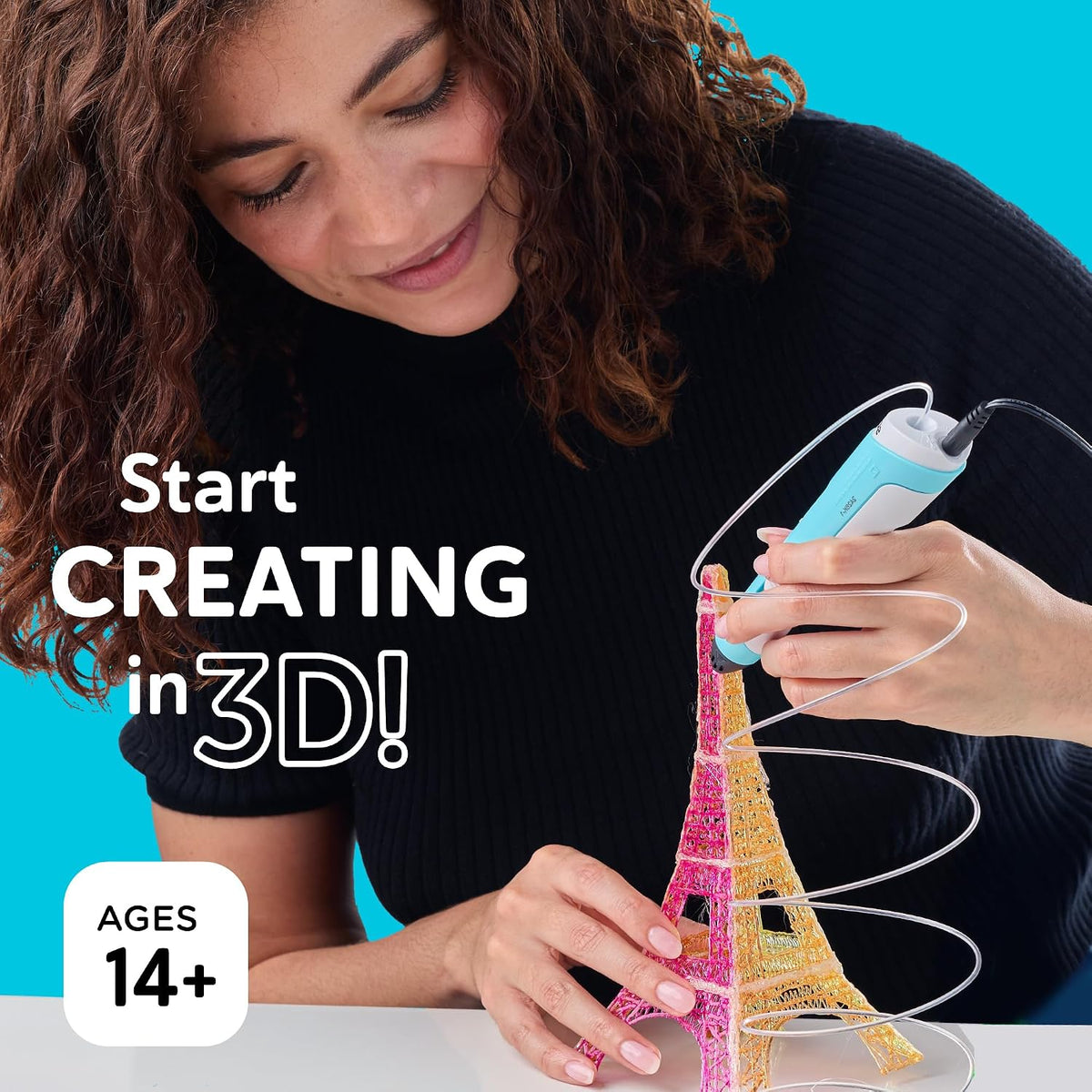 P1 3D Printing Pen with Display - Includes 3D Pen, 3 Starter Colors of PLA Filament, Stencil Book + Project Guide, and Power Adapter