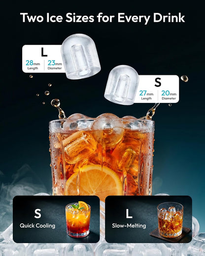 Ice Maker Countertop, 9 Cubes Ready in 6 Mins, 26Lbs/24H, Self-Cleaning, Portable Ice Maker Machine with Carry Handle, Basket and Scoop, 2 Sizes of Bullet Ice for Home, Kitchen, Office