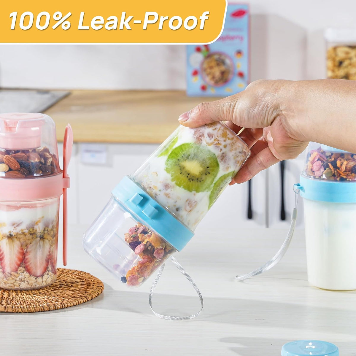 Yogurt Parfait Cups, 4 Pack, 27Oz, with Lids & Spoons