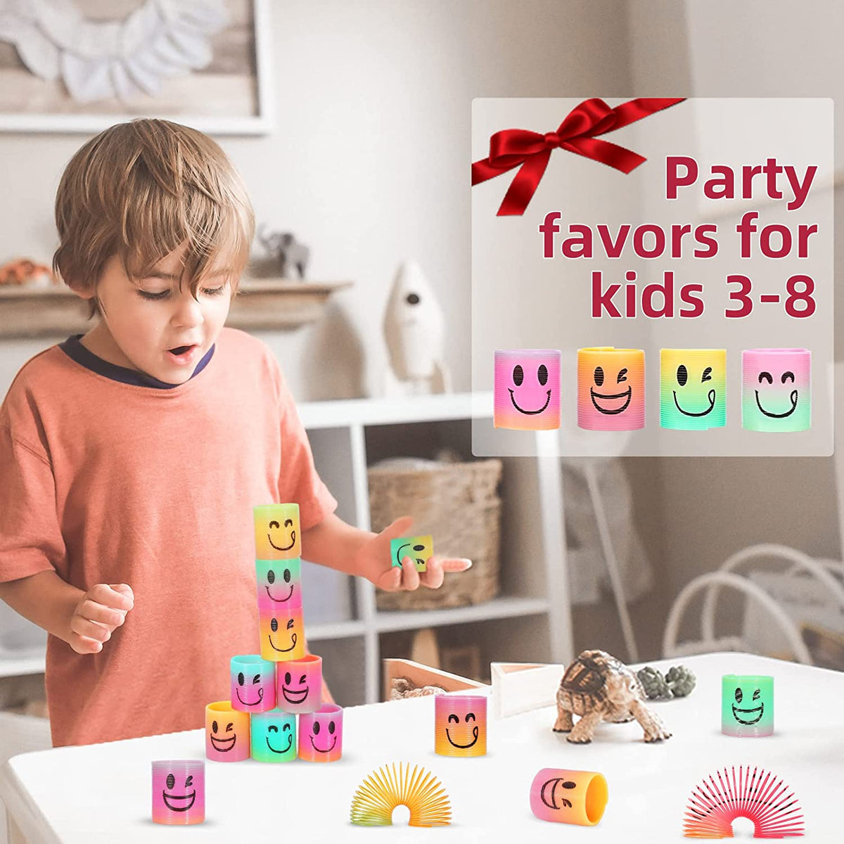 24 Pcs Mini Spring Party Favors for Kids 3-5 4-8, Goodie Bags Stuffers for Birthday Party, Classroom Prizes Kids Prizes, Small Bulk Toys Gifts (4 Smile)
