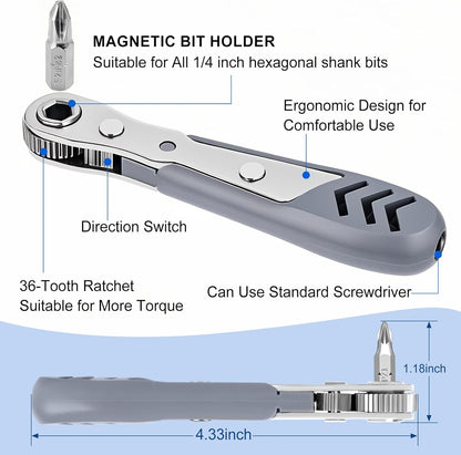 30In1 Right Angle Screwdriver, 36-Tooth Mini Ratchet Wrench