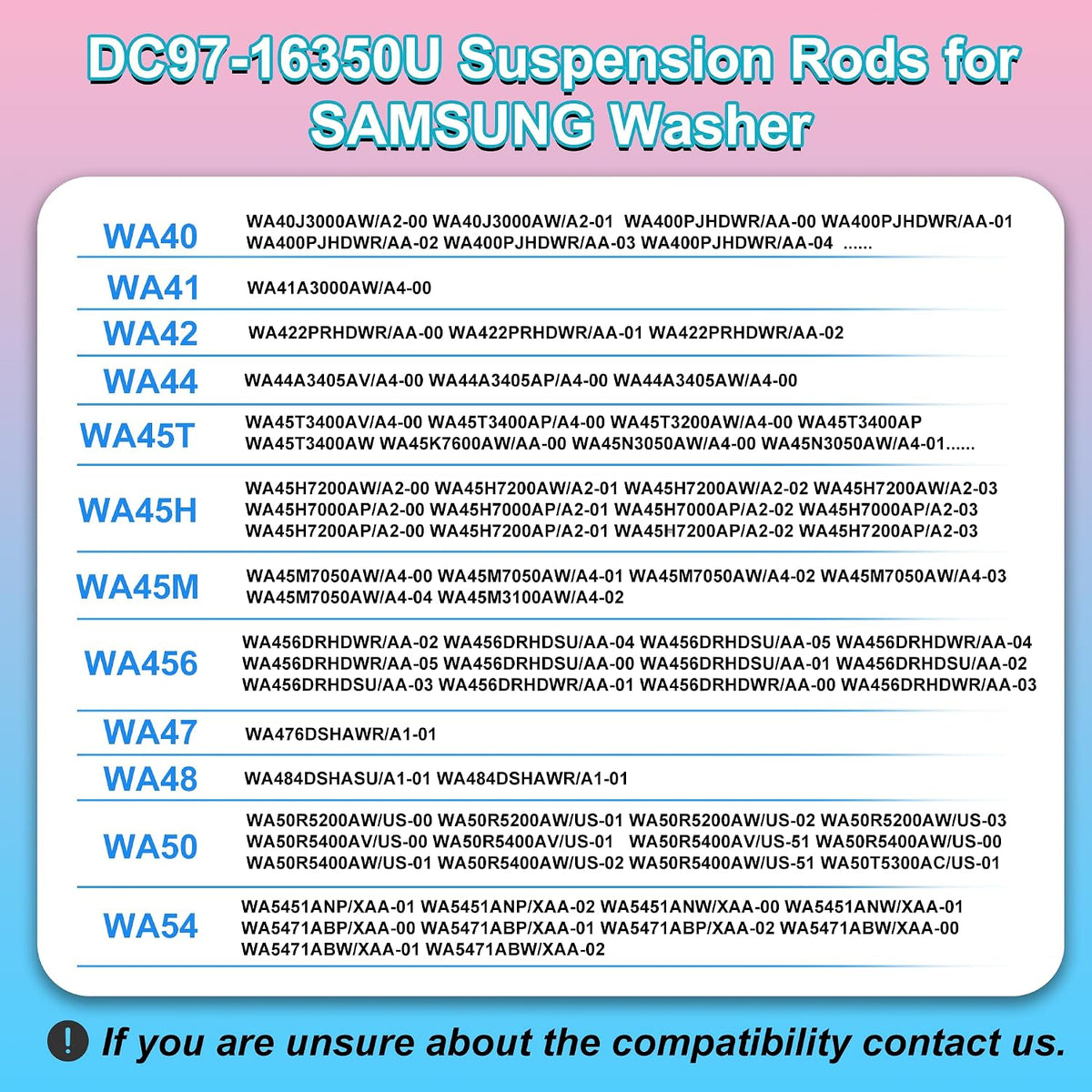 Upgraded DC97-16350U DC97-16350T Washer Suspension Rods for SAMSUNG WA50R5200AW/US, WA50R5400AV/US WA50R5400AW/US WA45T3200AW/A4 WA45H7000AW/A2 and WA45N3050AW/A4 Washing Machine（4Pcs）