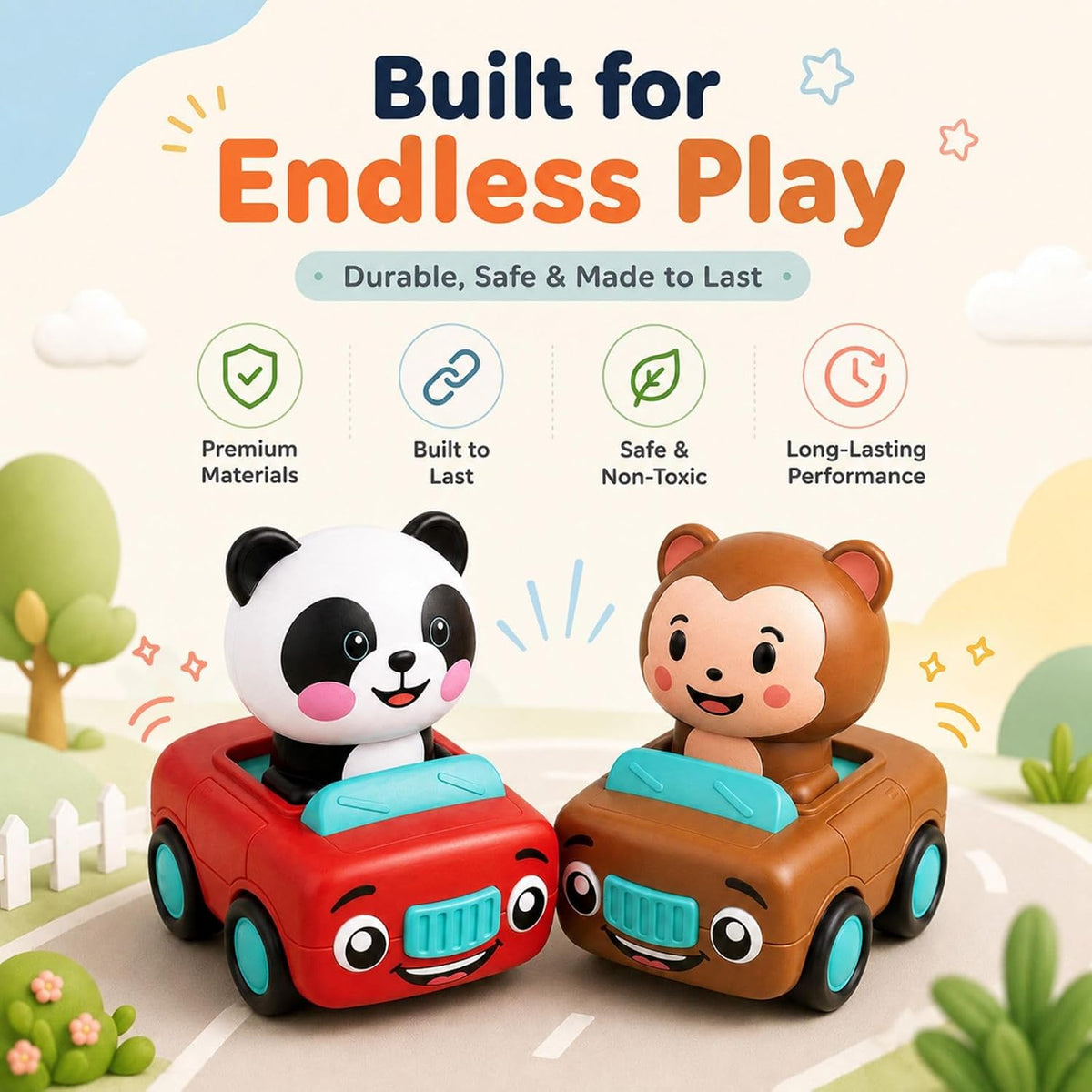 Press to Go Car Toys, Montessori Toys for 1 Year Old Boy Gifts