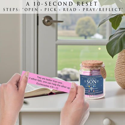 Bible Verses Jar for Son – 92 Scripture Cards, Open When You Feel Happy Sad Anxious or Lonely, Meaningful Christian Gift for Son, Birthday Graduation Easter Gift from Parents