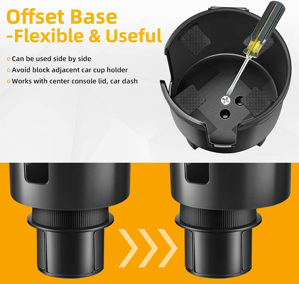 Car Cup Holder Expander with Adjustable Base, Fits Bottles 16-46 OZ