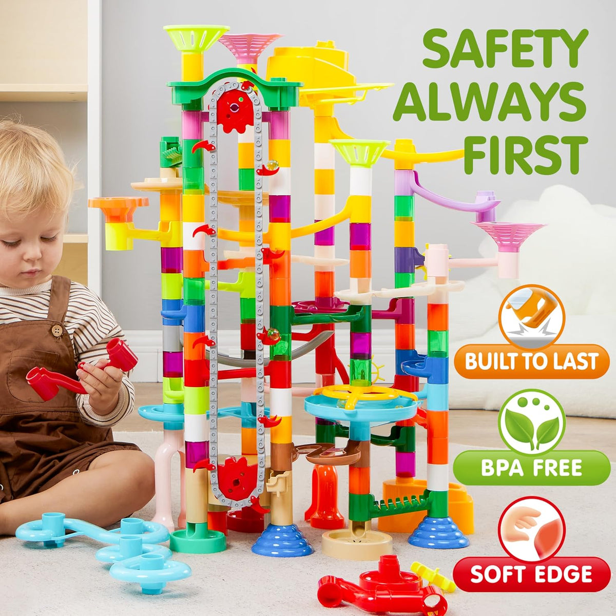 236Pcs Glowing Marble Run with Motorized Elevator- Construction Building Blocks Toys with 30 Glow in the Dark Plastic Marbles, STEM Toy for Boys and Girls, Christmas Birthday Gifts