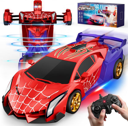 Spider Transform RC Cars Toys with Eye & Underbody Lights, 2.4Ghz Remote Control Car One-Button Deformation, Fast 360°Rotation Robot Toys Birthday Gifts for 3 4 5 6 7 8 9 10 Year Old Boys Age 4-7 8-12