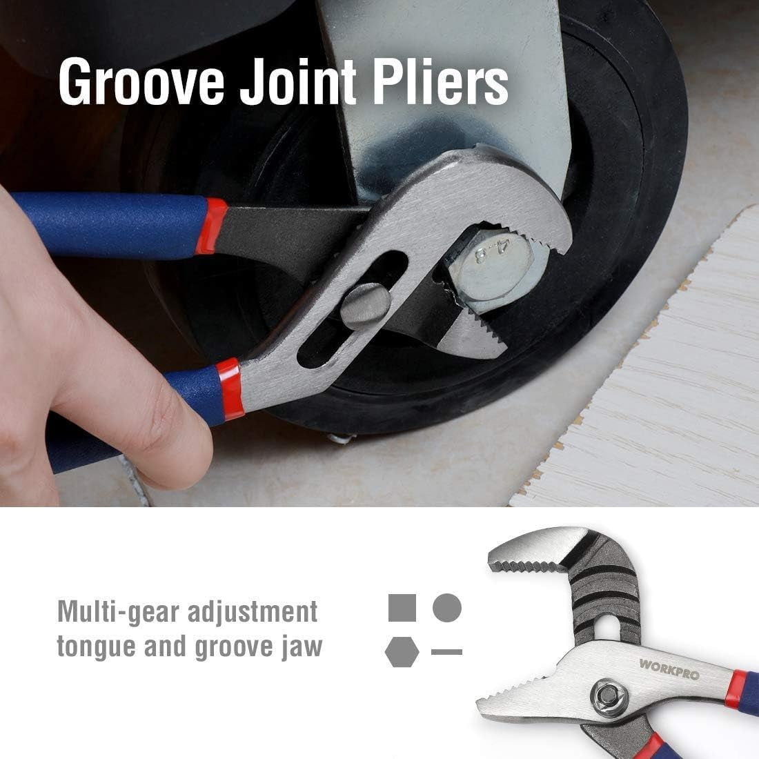 Large Pliers & Wrench Set 6-Piece (10" Water Pump, 10" Slip Joint, 8" Long Nose, 8" Linesman, 6" Diagonal, 8" Adjustable Wrench) for DIY & Home Use, W001329A